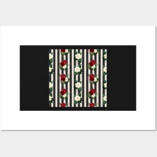 Red roses on Black and Grey Stripes Posters and Art